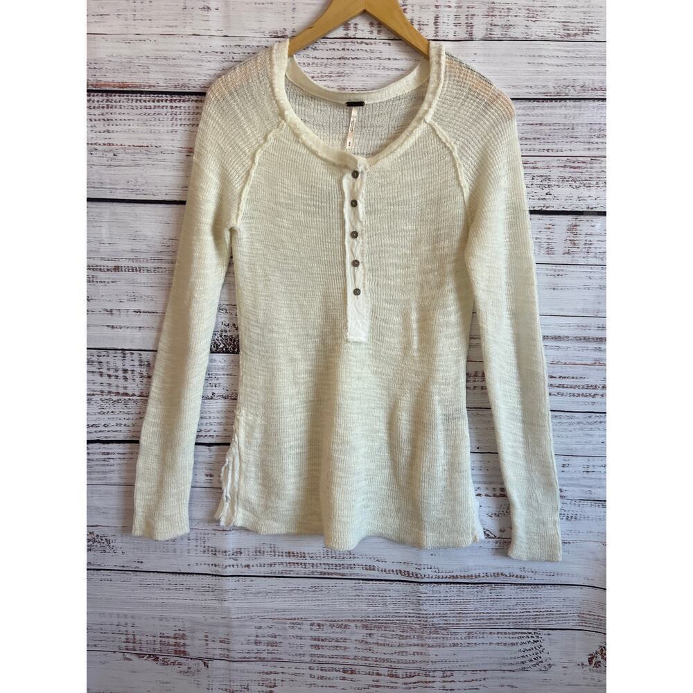 Free People Women’s Mountain Song Henley Sweater Ivory Size Medium